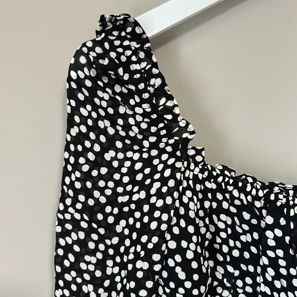 Reformation Shirt Bacio Ruffle Tie Back Crop Top Black White Square Neck 2 NEW - Picture 9 of 16